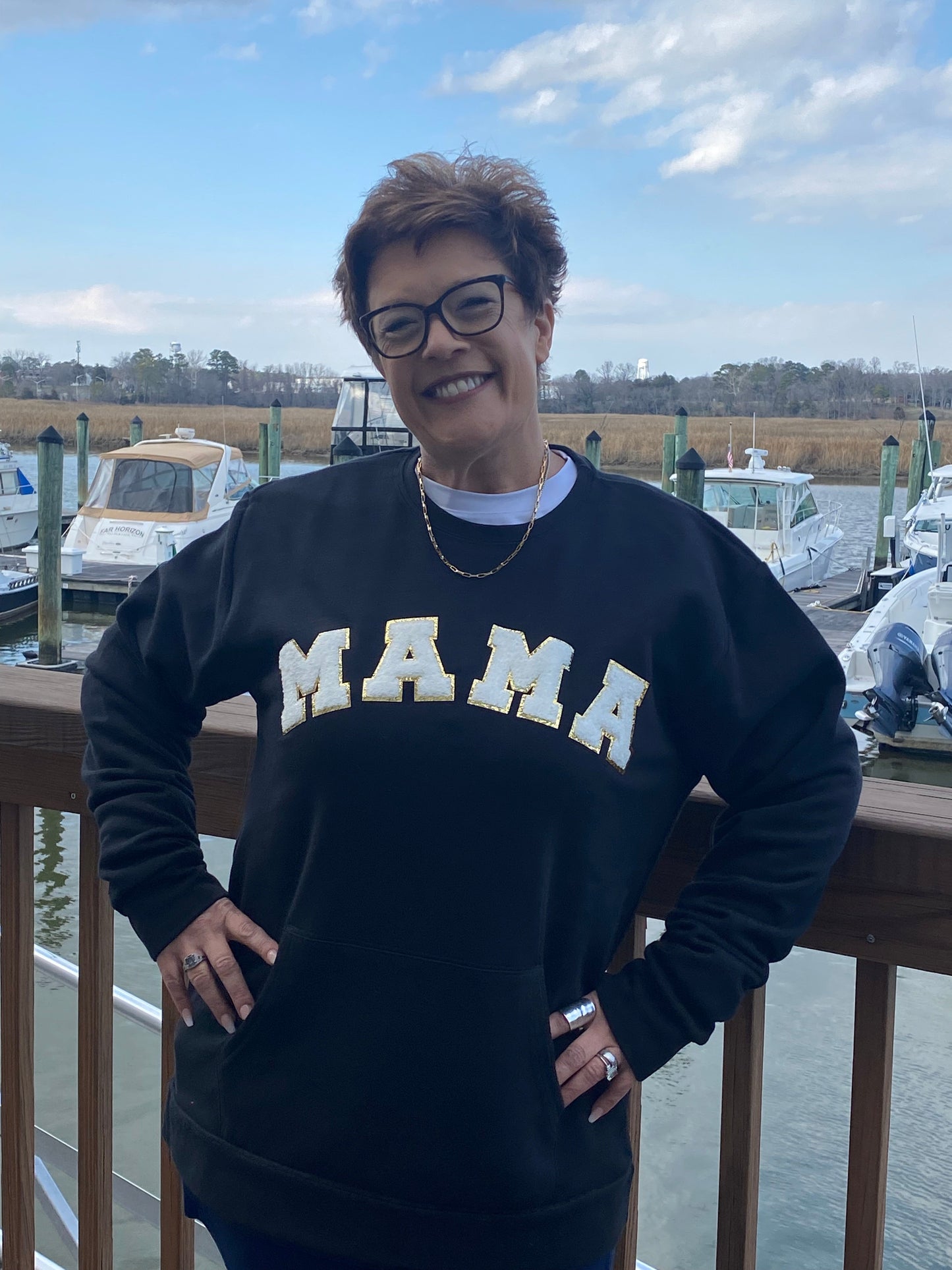 Chenille "Mama" Crewneck Pocket Sweatshirt