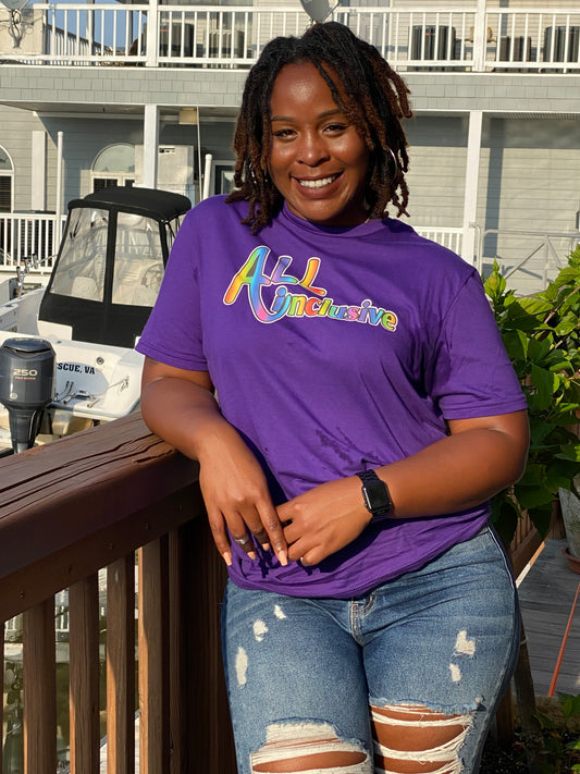 All Inclusive Rainbow Word Short Sleeve Shirt